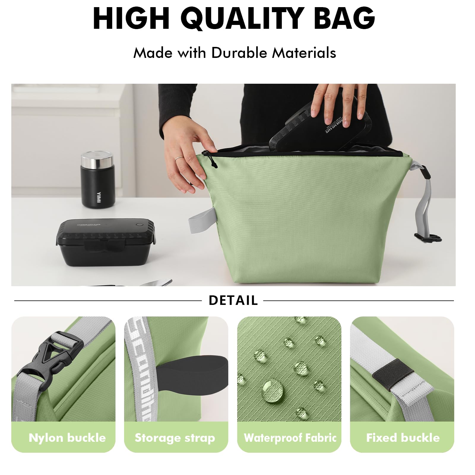 Foldable Lunch Bag – Reusable Insulated Cooler Tote with Waterproof Zipper, Leak-Proof Design, Lightweight & Compact, Ideal for Work, School, Picnic, Travel (Green) - Image 4
