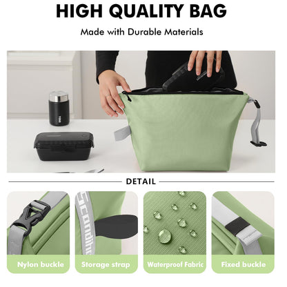 Foldable Lunch Bag – Reusable Insulated Cooler Tote with Waterproof Zipper, Leak-Proof Design, Lightweight & Compact, Ideal for Work, School, Picnic, Travel (Green) - Image 4