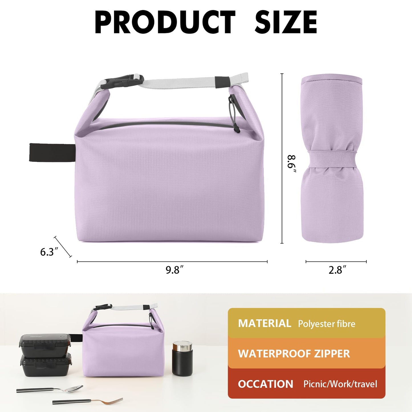 Foldable Lunch Bag – Reusable Insulated Cooler Tote with Waterproof Zipper, Leak-Proof Design, Lightweight & Compact, Ideal for Work, School, Picnic, Travel (Purple) - Image 2