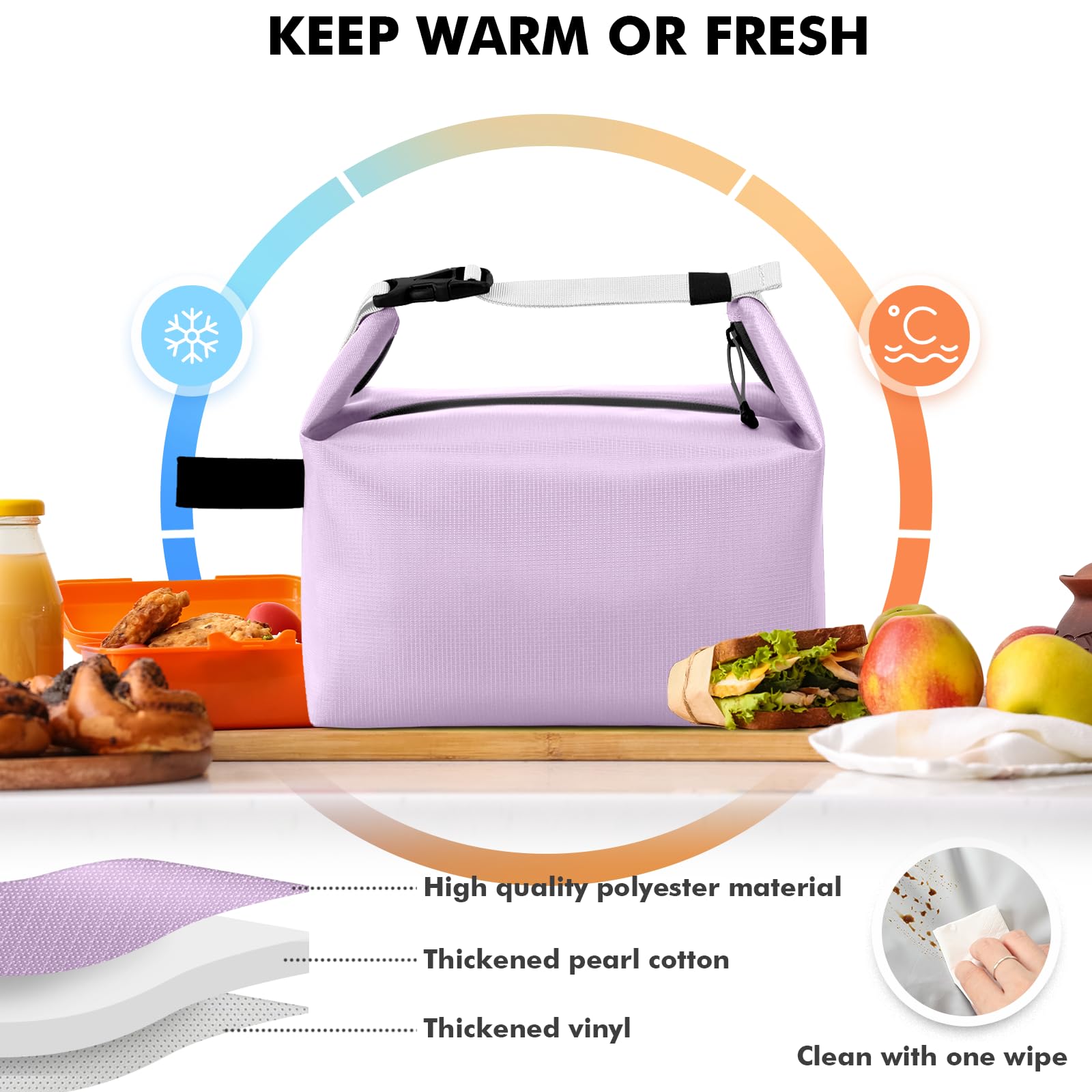 Foldable Lunch Bag – Reusable Insulated Cooler Tote with Waterproof Zipper, Leak-Proof Design, Lightweight & Compact, Ideal for Work, School, Picnic, Travel (Purple) - Image 3