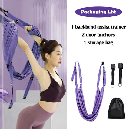 Door-Hanging Yoga Hammock for Backbend & Stretching – Adjustable Aerial Yoga Strap with Dual Anchors, Full-Body Flexibility Trainer for Home Use (Blue) - Image 3