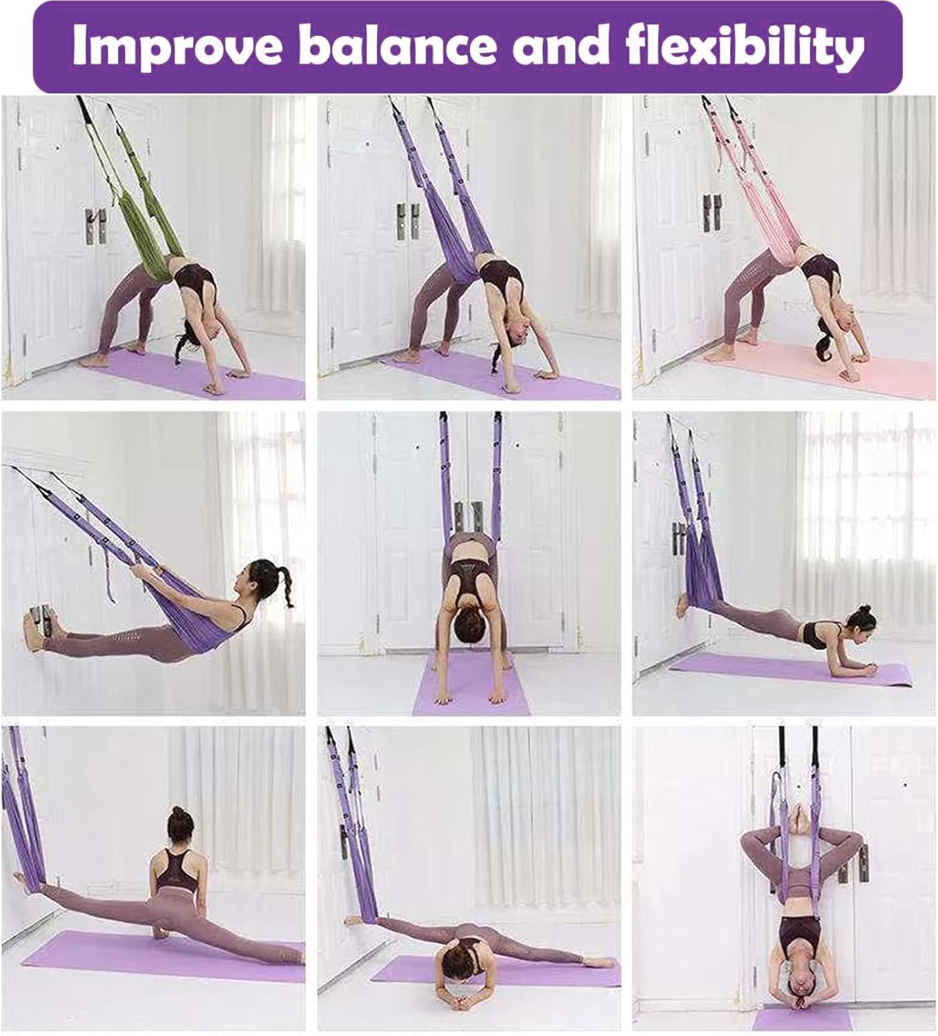 Door-Hanging Yoga Hammock for Backbend & Stretching – Adjustable Aerial Yoga Strap with Dual Anchors, Full-Body Flexibility Trainer for Home Use (Blue) - Image 9