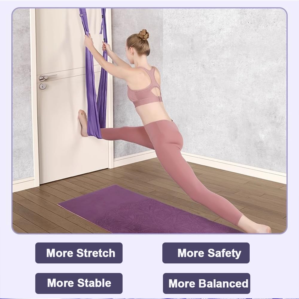 Door-Hanging Yoga Hammock for Backbend & Stretching – Adjustable Aerial Yoga Strap with Dual Anchors, Full-Body Flexibility Trainer for Home Use (Purple) - Image 6