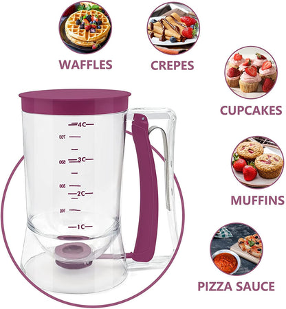 Batter Dispenser with Measuring Marks – 900ml Cake Mix Pourer for Cupcakes, Pancakes, Muffins, Waffles & More (Purple)  - Image 3