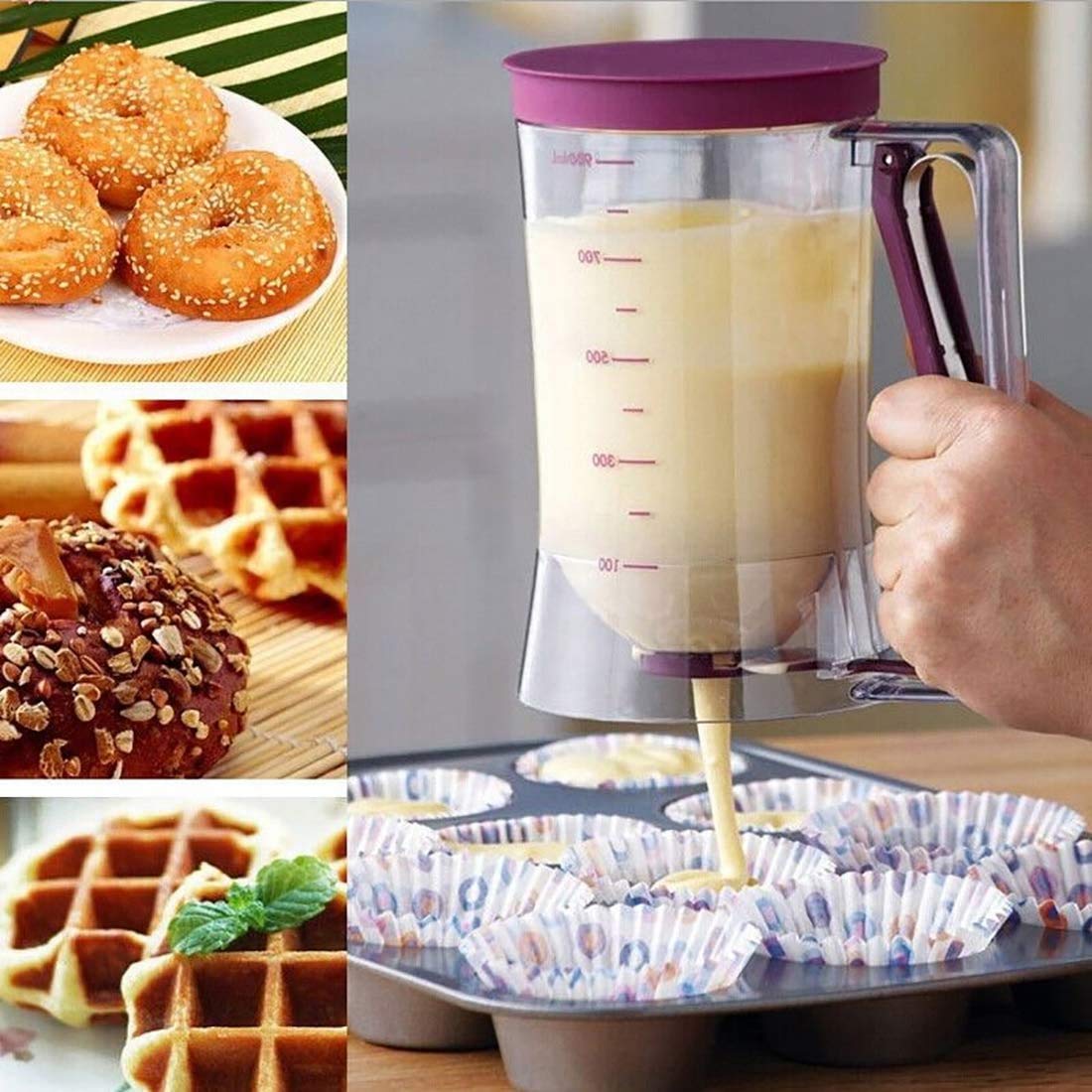 Batter Dispenser with Measuring Marks – 900ml Cake Mix Pourer for Cupcakes, Pancakes, Muffins, Waffles & More (Purple)  - Image 4