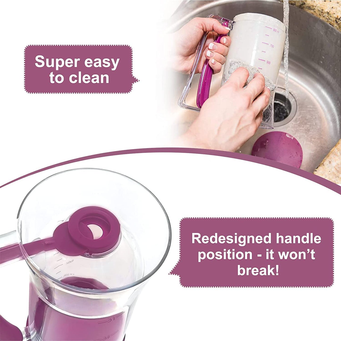 Batter Dispenser with Measuring Marks – 900ml Cake Mix Pourer for Cupcakes, Pancakes, Muffins, Waffles & More (Purple)  - Image 7