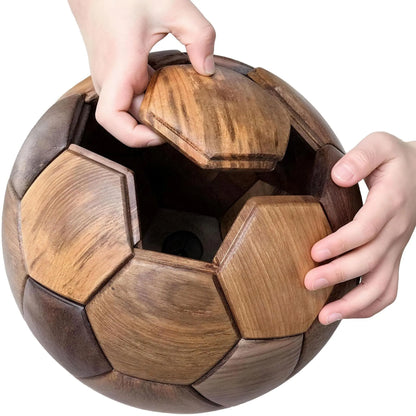 Handcrafted Wooden Football Puzzle – 3D Mortise and Tenon Soccer Ball Assembly Kit | Solid Teak, Walnut | DIY Gift for Adults, Kids & Football Fans
