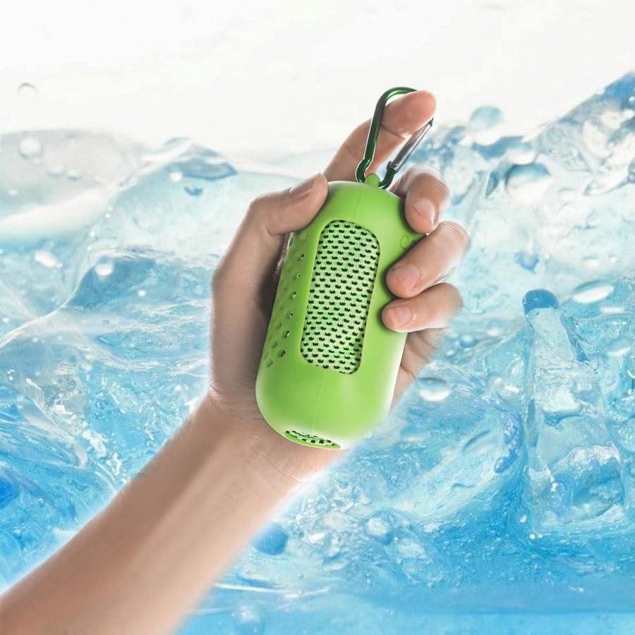 Instant Cooling Towel – Quick-Dry Sport Towel with EVA Storage Case & Carabiner Clip, Ideal for Gym, Outdoor, Travel Swimming(Green)
