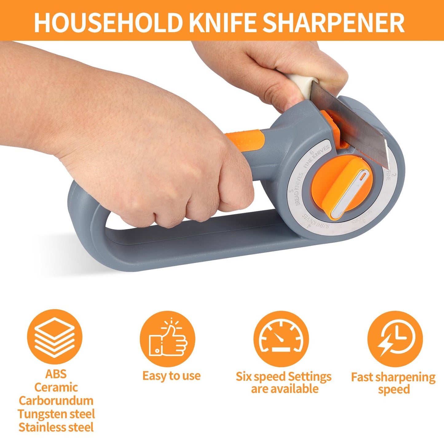 6-in-1 Rotary Knife Sharpener – Adjustable Multi-Function Sharpener for Knives, Scissors, Sushi & Bread Knives, Fast & Easy Sharpening Tool for Home Kitchen Use (Gray) - Image 3