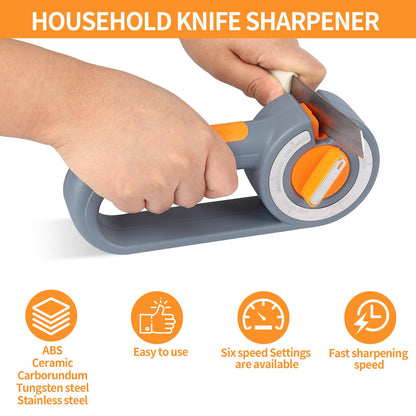 6-in-1 Rotary Knife Sharpener – Adjustable Multi-Function Sharpener for Knives, Scissors, Sushi & Bread Knives, Fast & Easy Sharpening Tool for Home Kitchen Use (Gray) - Image 3