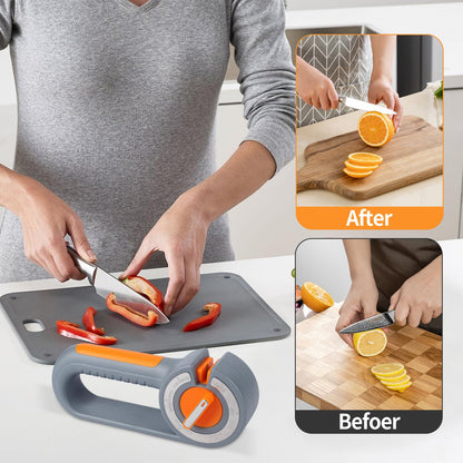 6-in-1 Rotary Knife Sharpener – Adjustable Multi-Function Sharpener for Knives, Scissors, Sushi & Bread Knives, Fast & Easy Sharpening Tool for Home Kitchen Use (Gray) - Image 6