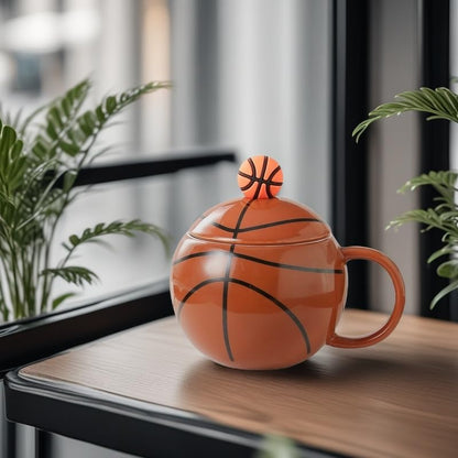 Basketball-Themed Ceramic Mug with Lid and Spoon – Fun Sports Gift for Fans, Players, Coaches & Kids – 14oz Coffee Tea Cup with Basketball Design (Red) - Image 7