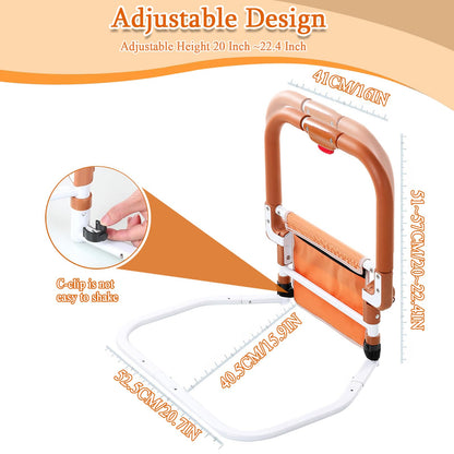 Adjustable Bed Rail for Elderly – Foldable Bedside Safety Grab Bar with Non-Slip Handle & Storage Pouch, Fits Twin to King Beds (Orange) - Image 2