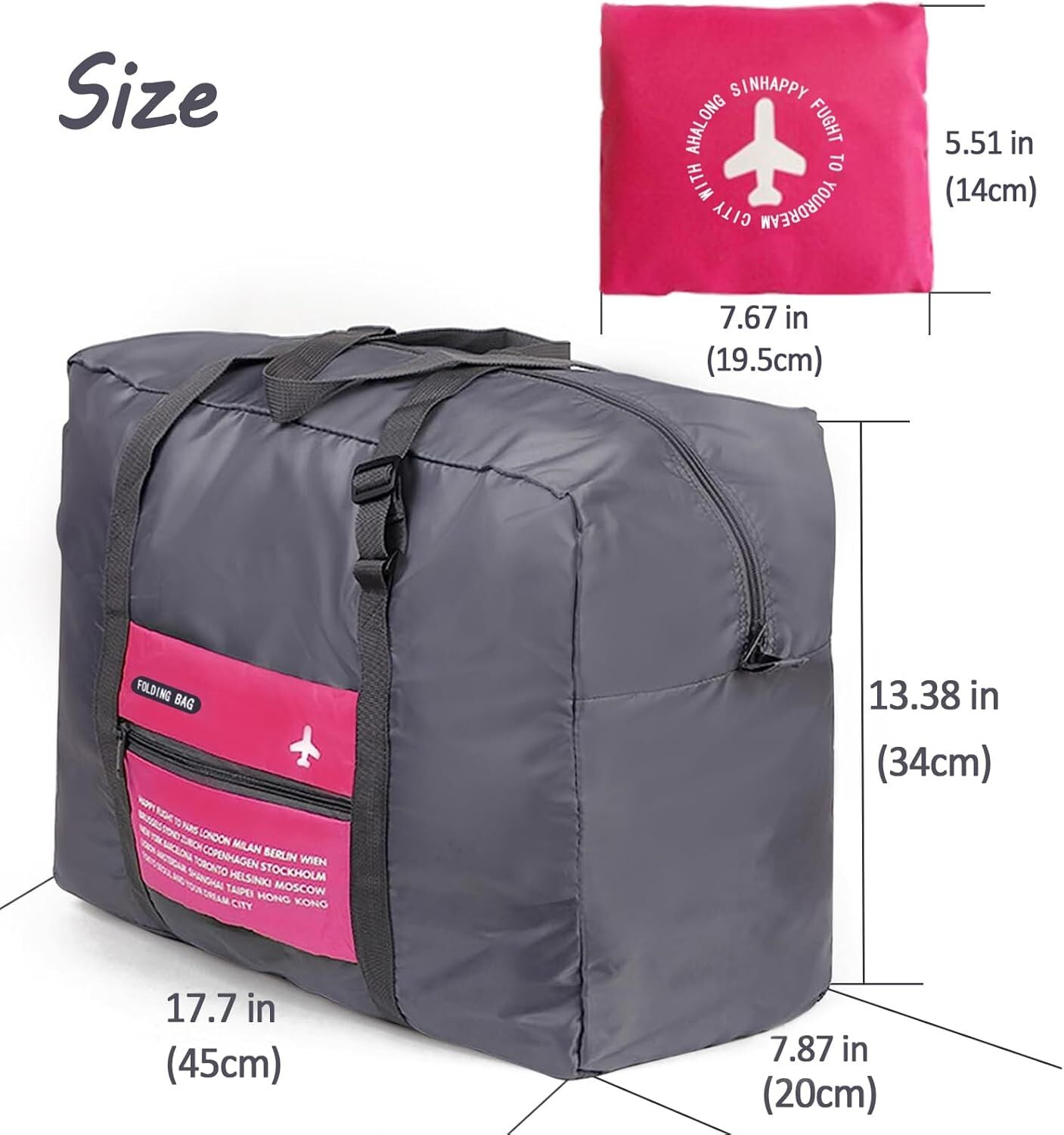 Compact Foldable Travel Duffel Bag – Lightweight Carry-On for Weekend Trips, Overnight & Gym Use (Pink) | Other Colors Available In-Store - Image 3