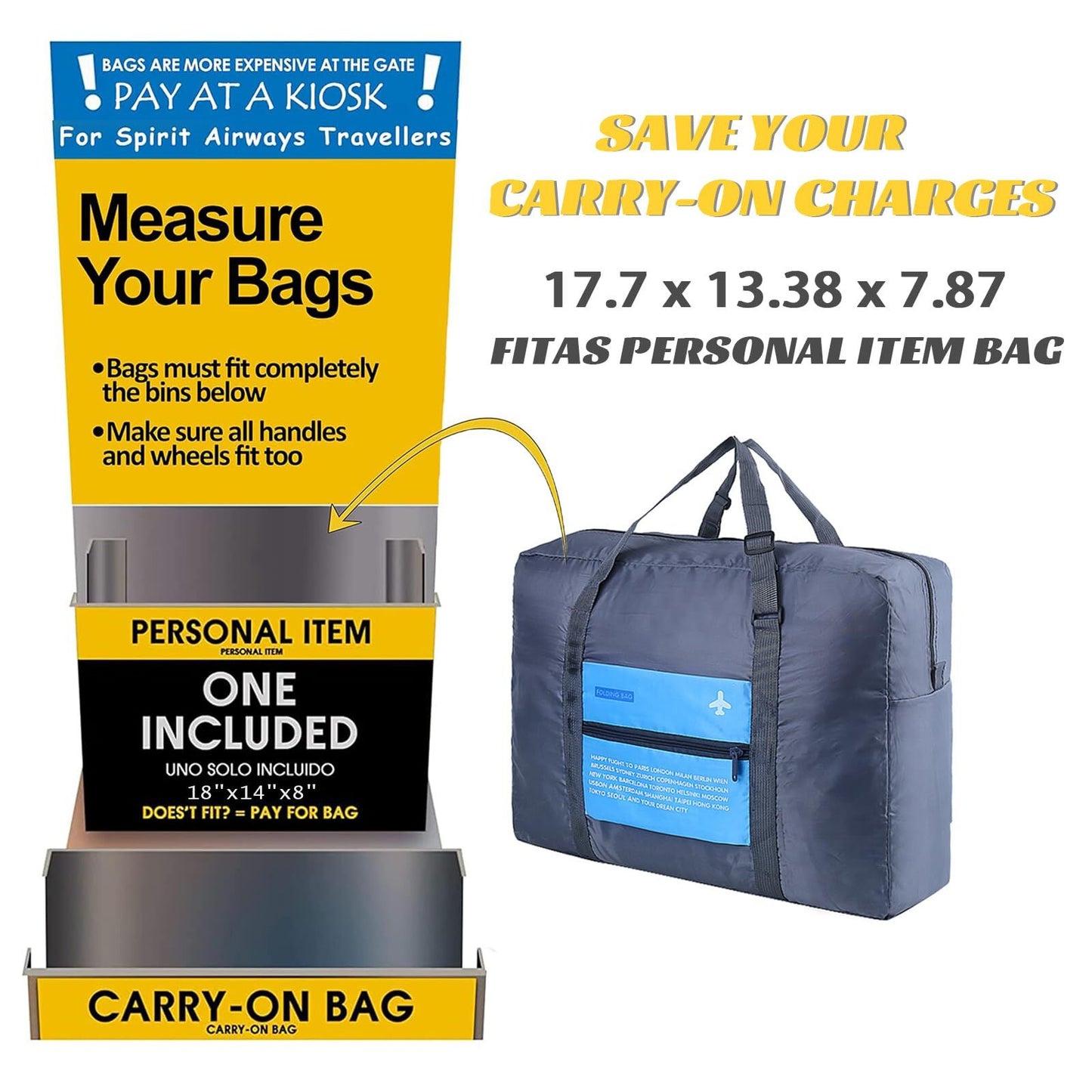 Compact Foldable Travel Duffel Bag – Lightweight Carry-On for Weekend Trips, Overnight & Gym Use (Blue) | Other Colors Available In-Store - Image 3