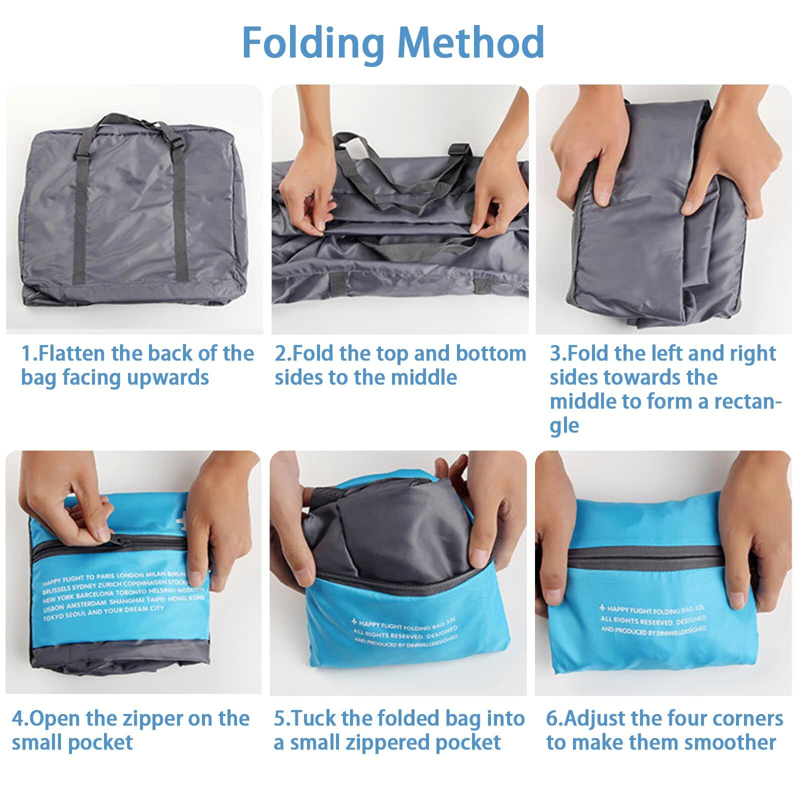 Compact Foldable Travel Duffel Bag – Lightweight Carry-On for Weekend Trips, Overnight & Gym Use (Blue) | Other Colors Available In-Store - Image 5