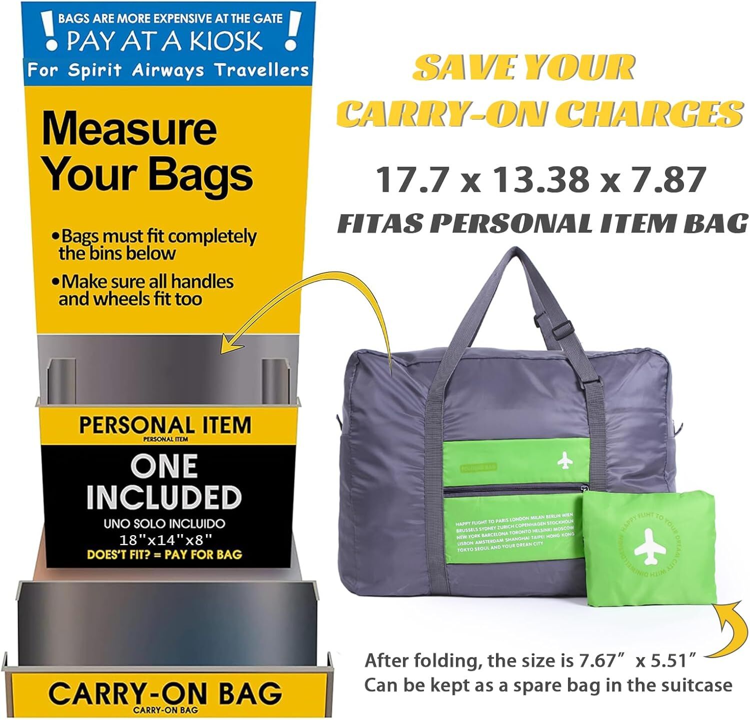 Compact Foldable Travel Duffel Bag – Lightweight Carry-On for Weekend Trips, Overnight & Gym Use (Green) | Other Colors Available In-Store - Image 3