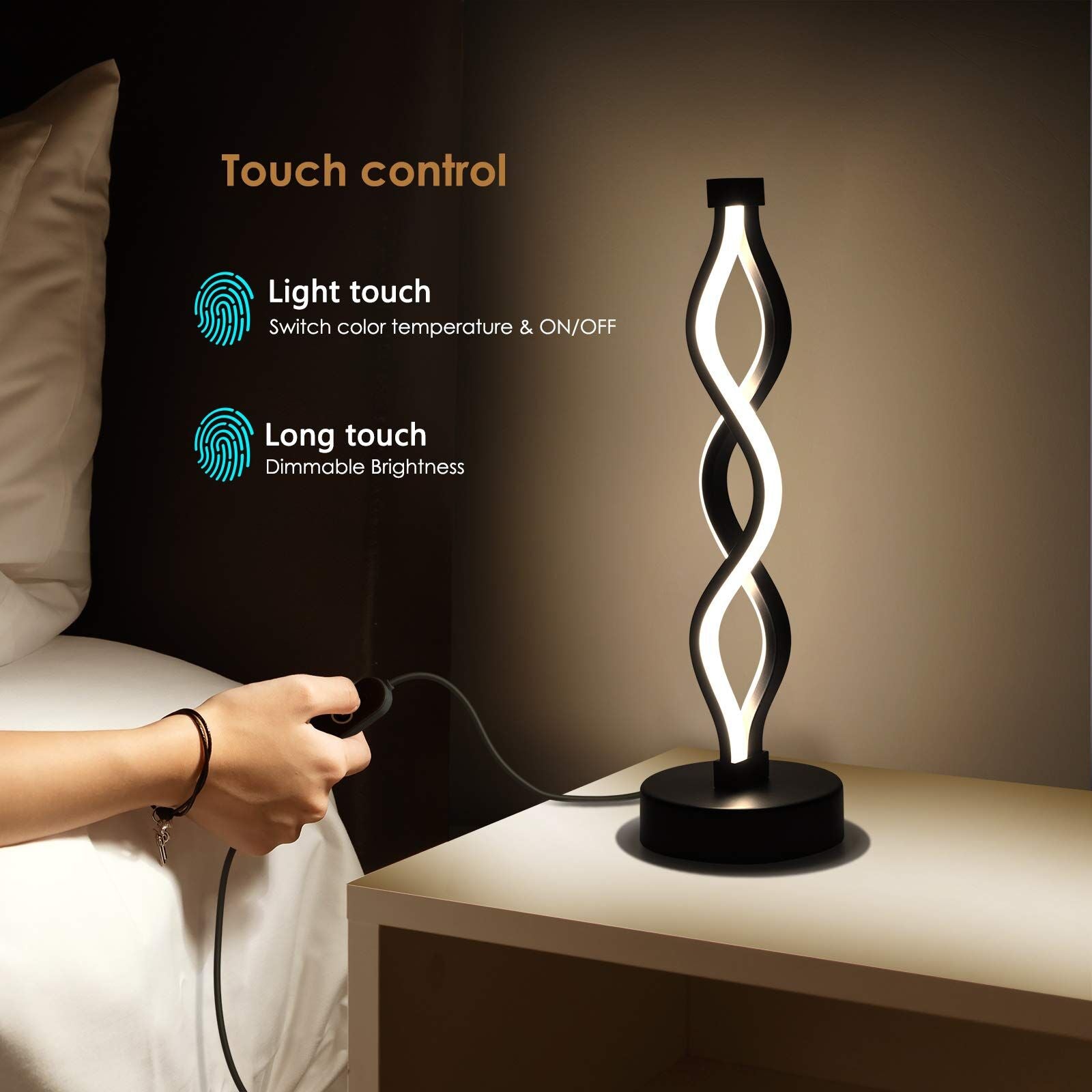 Twisted Spiral LED Table Lamp – Modern Touch-Control Desk Light for Bedroom, Living Room & Café Decor (Black) - Image 4
