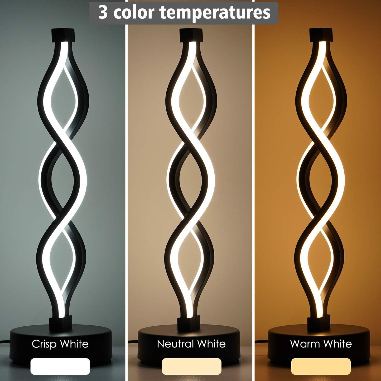 Twisted Spiral LED Table Lamp – Modern Touch-Control Desk Light for Bedroom, Living Room & Café Decor (Black) - Image 6