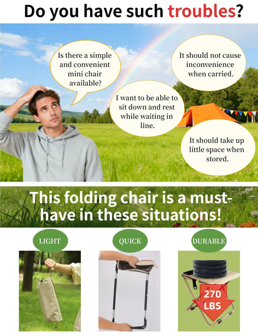 Black Portable Folding Chair – Compact Outdoor Stool for Camping, Fishing & Hiking | Lightweight Collapsible Seat with Carry Bag | Durable Steel Frame | Other Colours Available In-Store - Image 2