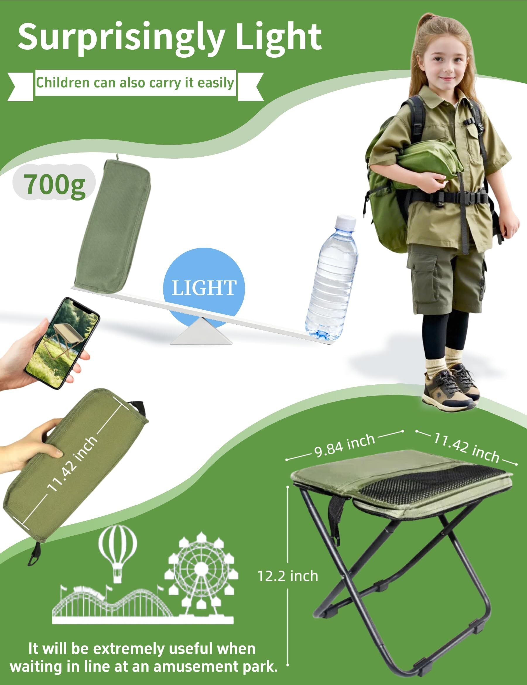 Black Portable Folding Chair – Compact Outdoor Stool for Camping, Fishing & Hiking | Lightweight Collapsible Seat with Carry Bag | Durable Steel Frame | Other Colours Available In-Store - Image 3