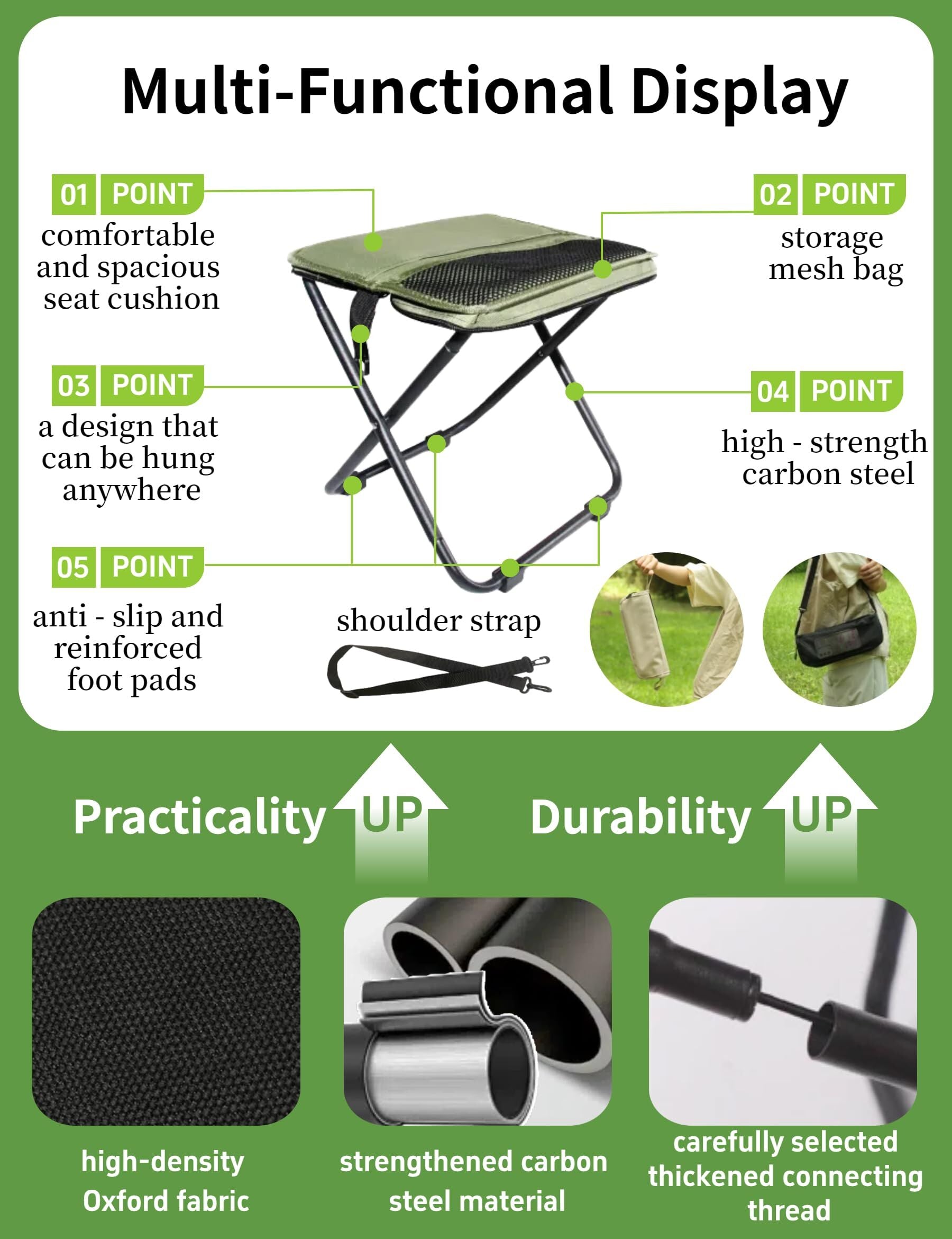 Khaki Portable Folding Chair – Compact Outdoor Stool for Camping, Fishing & Hiking | Lightweight Collapsible Seat with Carry Bag | Durable Steel Frame | Other Colours Available In-Store - Image 4