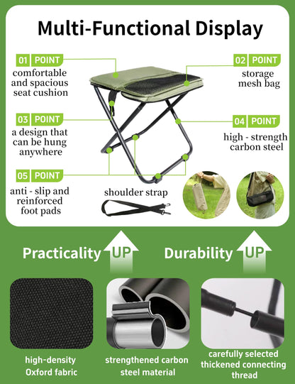Green Portable Folding Chair – Compact Outdoor Stool for Camping, Fishing & Hiking | Lightweight Collapsible Seat with Carry Bag | Durable Steel Frame | Other Colours Available In-Store - Image 4