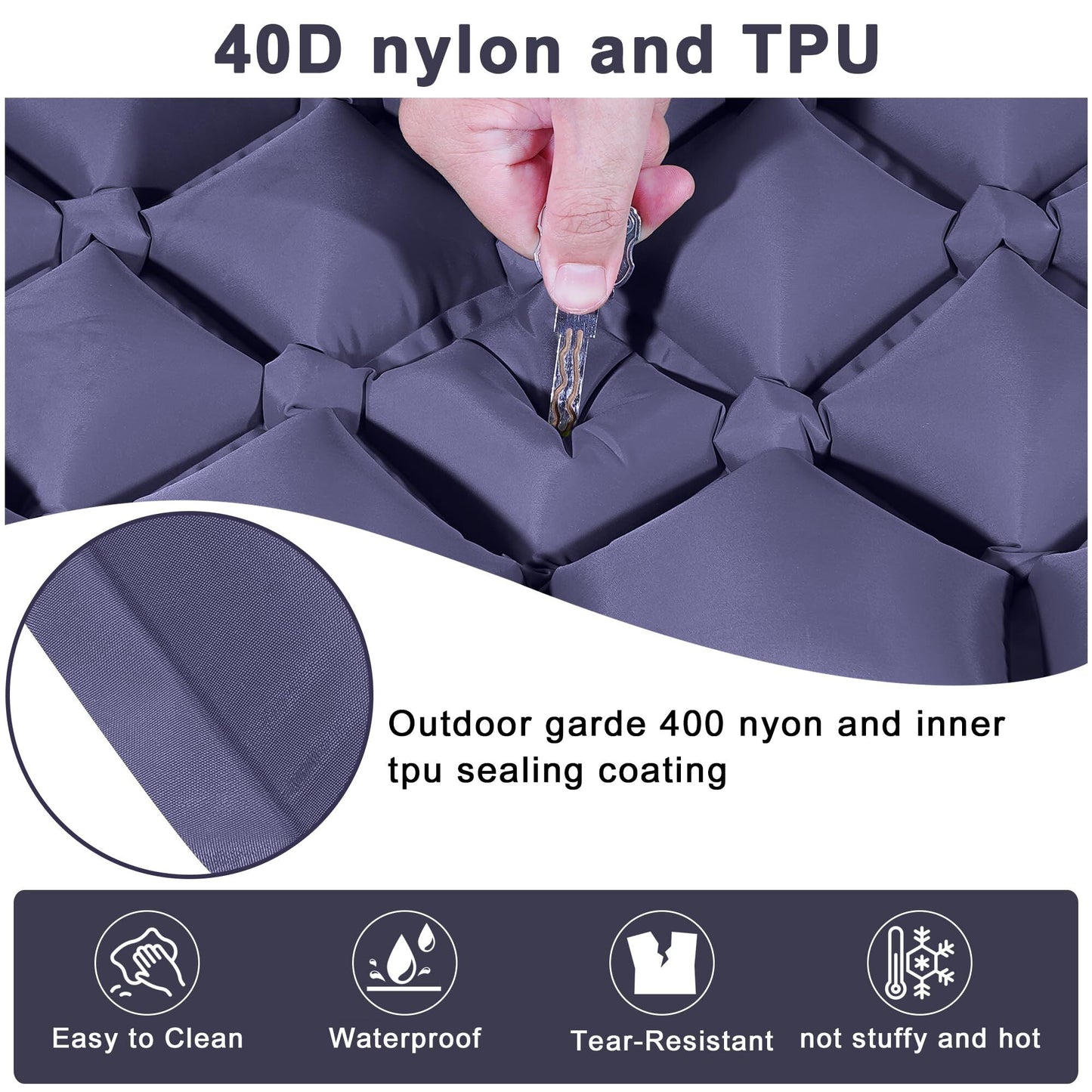 Double Camping Pad with Built-in Pillow: Foot Pump Inflatable Mattress for Tent/Backpacking – Ultralight, Foldable (Dark Blue) - Image 5