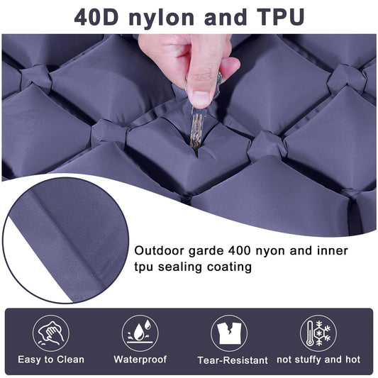 Double Camping Pad with Built-in Pillow: Foot Pump Inflatable Mattress for Tent/Backpacking – Ultralight, Foldable (Dark Blue) - Image 5
