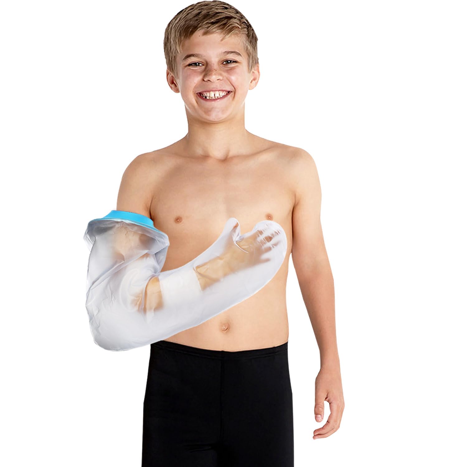 Full Arm Waterproof Shower Sleeve for Kids – Reusable Cast Protector for Hand, Wrist, Elbow & Forearm During Bathing or Water Activities (Blue)