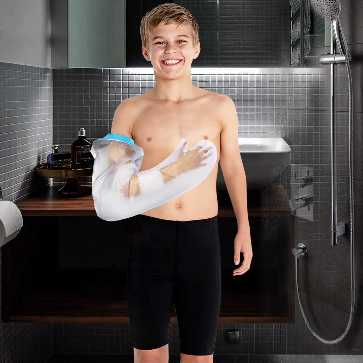 Full Arm Waterproof Shower Sleeve for Kids – Reusable Cast Protector for Hand, Wrist, Elbow & Forearm During Bathing or Water Activities (Blue)  - Image 5