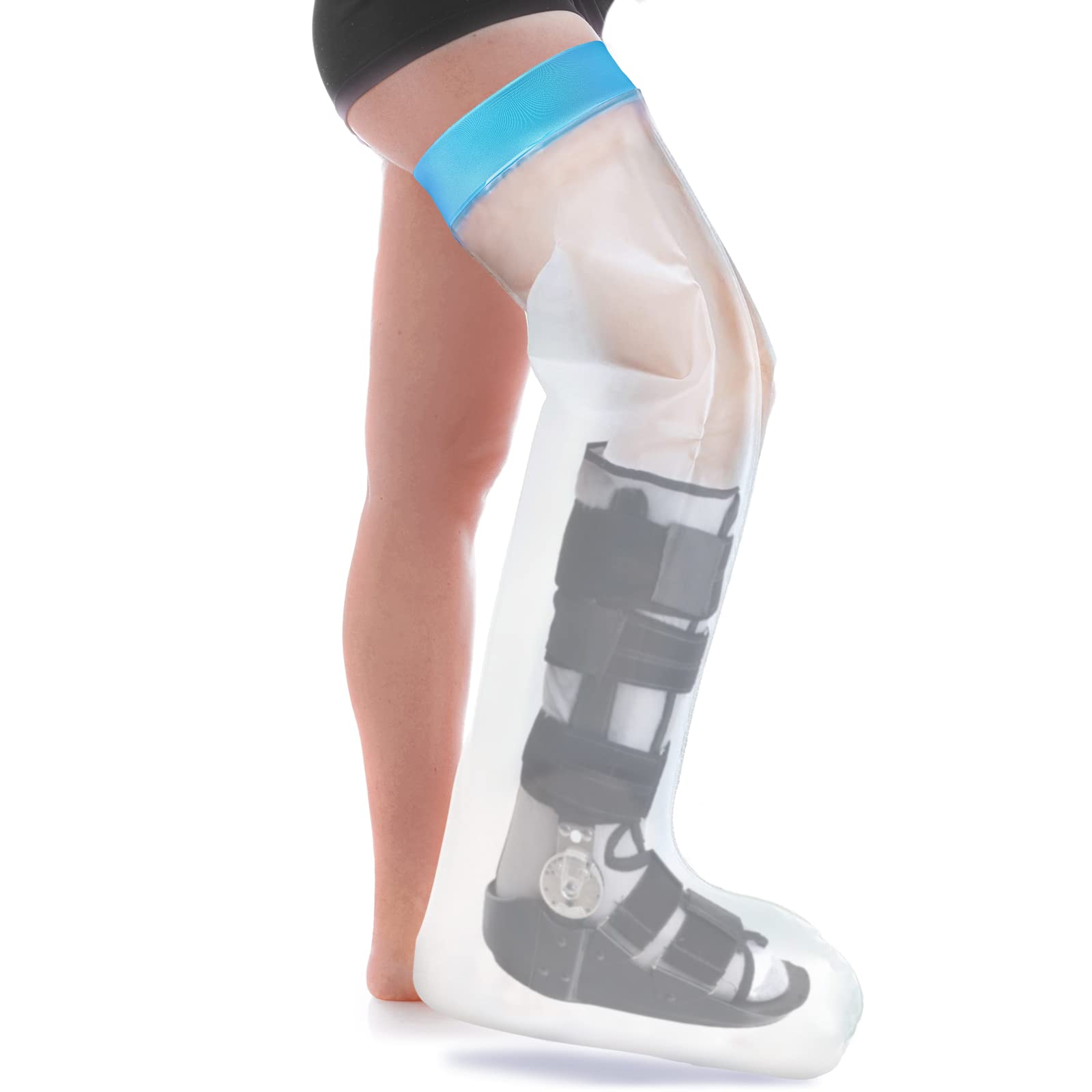 Full Leg Waterproof Shower Sleeve for Adults – Reusable Cast Protector for Foot, Ankle & Lower Leg During Bathing or Water Activities (Blue)