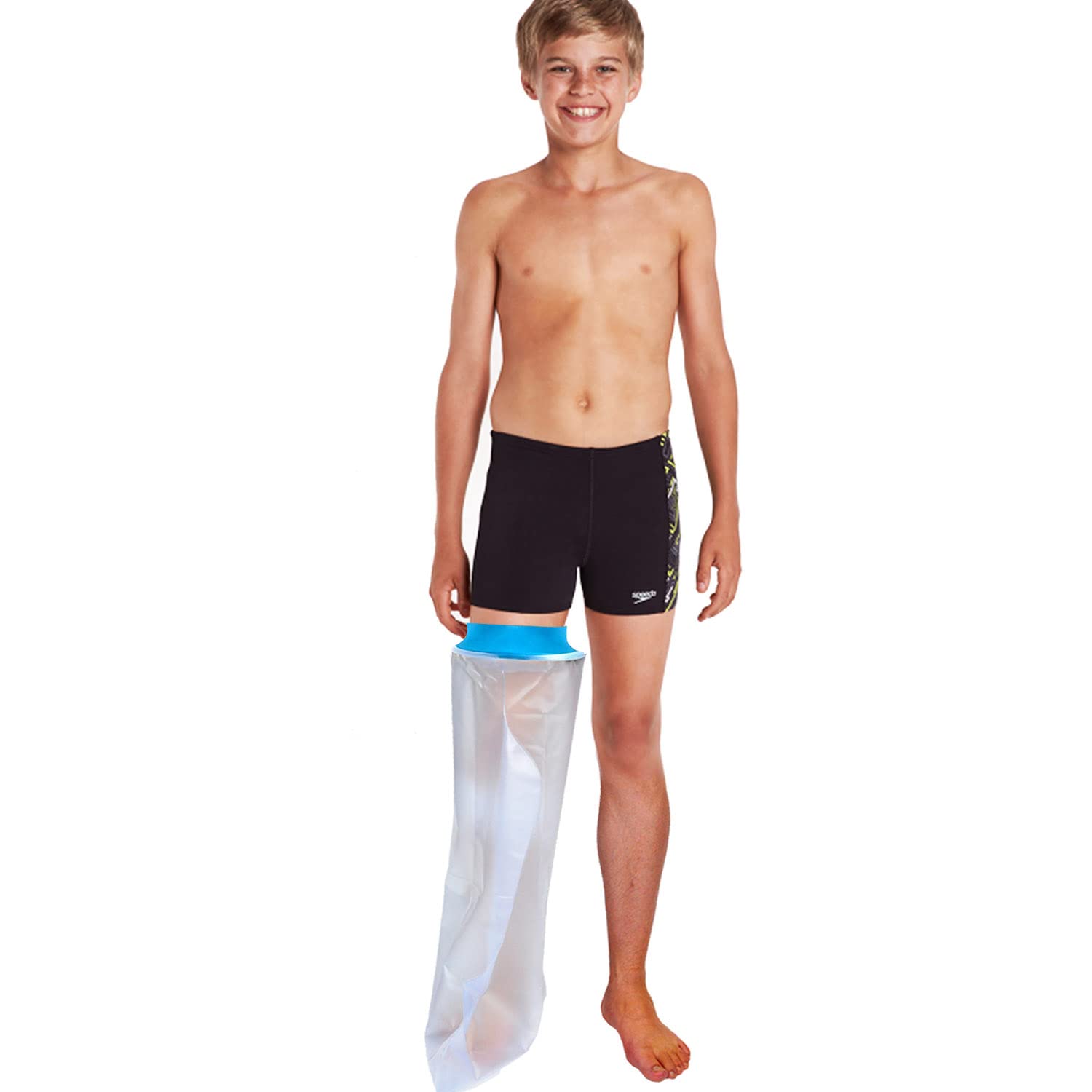 Full Leg Waterproof Shower Sleeve for Kids – Reusable Cast Protector for Foot, Calf, Knee & Thigh During Bathing or Water Activities (Blue)