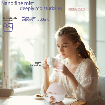 Portable Mushroom Humidifier with 7 Color Sunset Light, USB Rechargeable Mini Air Moisturizer for Desk, Bedroom, Travel, Baby Room – Silent & Cute Design Use(Pink) - Image 2