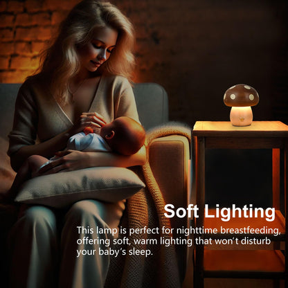 Touch Control Mushroom Night Light – Rechargeable Wooden Desk Lamp with 4 Brightness Levels, Soft Warm Glow for Baby Nursery, Bedroom, or Travel (Wooden Color) - Image 3