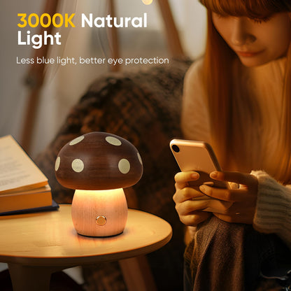 Touch Control Mushroom Night Light – Rechargeable Wooden Desk Lamp with 4 Brightness Levels, Soft Warm Glow for Baby Nursery, Bedroom, or Travel (Wooden Color) - Image 7