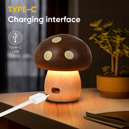 Touch Control Mushroom Night Light – Rechargeable Wooden Desk Lamp with 4 Brightness Levels, Soft Warm Glow for Baby Nursery, Bedroom, or Travel (Wooden Color) - Image 8