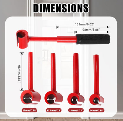 4-in-1 Door Hinge Adjustment Tool – Heavy-Duty Carbon Steel Wrench with Interchangeable Heads for 14mm/0.55" to 25mm/0.98" Hinges, 153mm/6.02" Length (Red) - Image 2