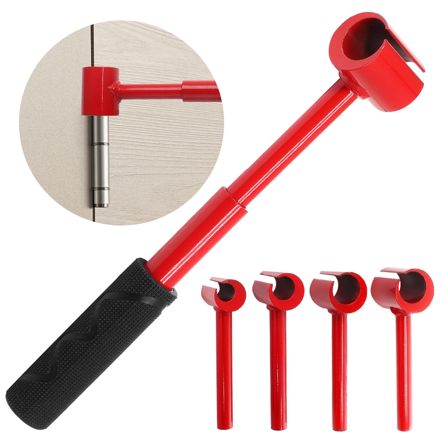 4-in-1 Door Hinge Adjustment Tool – Heavy-Duty Carbon Steel Wrench with Interchangeable Heads for 14mm/0.55" to 25mm/0.98" Hinges, 153mm/6.02" Length (Red) - Image 7