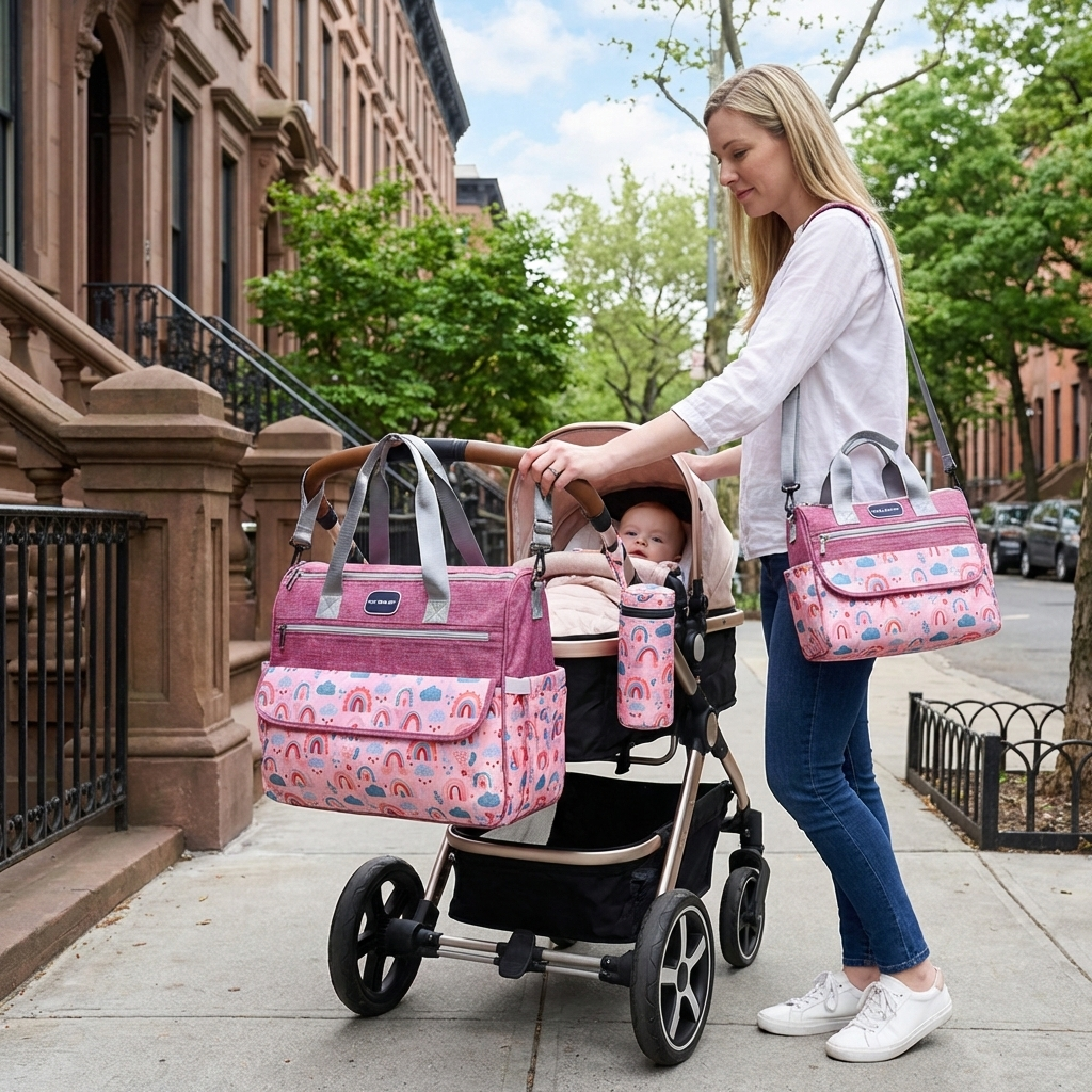 Newborn Diaper Bag Set with Changing Pad – 4-Piece Baby Organizer, Large Capacity Mom Backpack, Insulated Bottle Sleeve & Lunch Bag, Travel Diaper Bag for Moms (Red) - Image 2