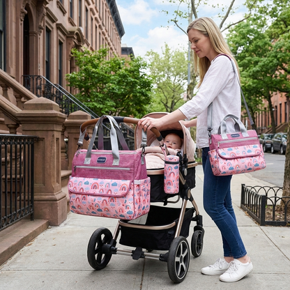 Newborn Diaper Bag Set with Changing Pad – 4-Piece Baby Organizer, Large Capacity Mom Backpack, Insulated Bottle Sleeve & Lunch Bag, Travel Diaper Bag for Moms (Red) - Image 2