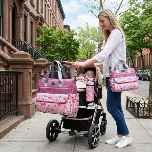 Newborn Diaper Bag Set with Changing Pad – 4-Piece Baby Organizer, Large Capacity Mom Backpack, Insulated Bottle Sleeve & Lunch Bag, Travel Diaper Bag for Moms (Red) - Image 2