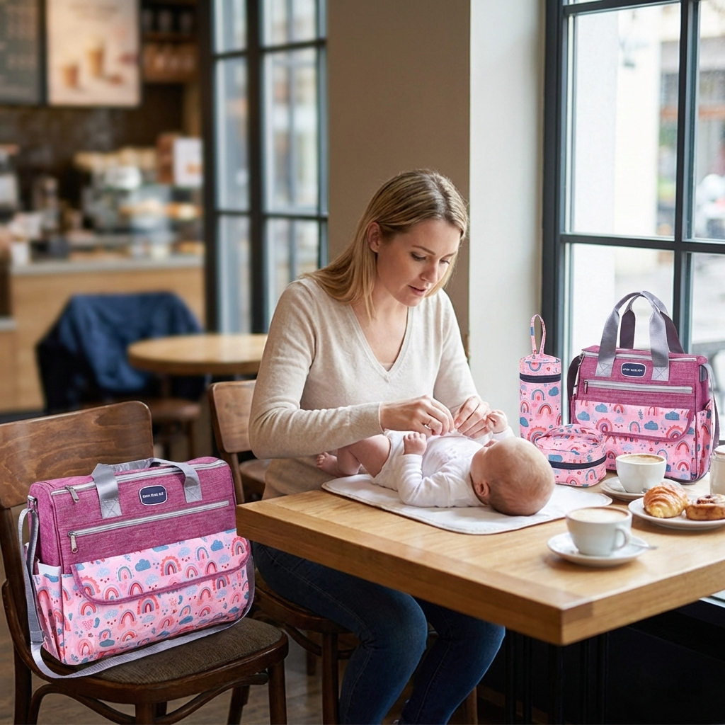 Newborn Diaper Bag Set with Changing Pad – 4-Piece Baby Organizer, Large Capacity Mom Backpack, Insulated Bottle Sleeve & Lunch Bag, Travel Diaper Bag for Moms (Red) - Image 5