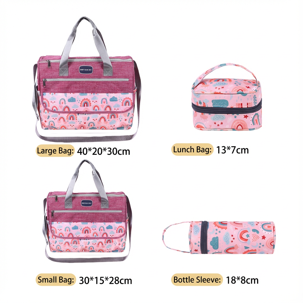 Newborn Diaper Bag Set with Changing Pad – 4-Piece Baby Organizer, Large Capacity Mom Backpack, Insulated Bottle Sleeve & Lunch Bag, Travel Diaper Bag for Moms (Red) - Image 6