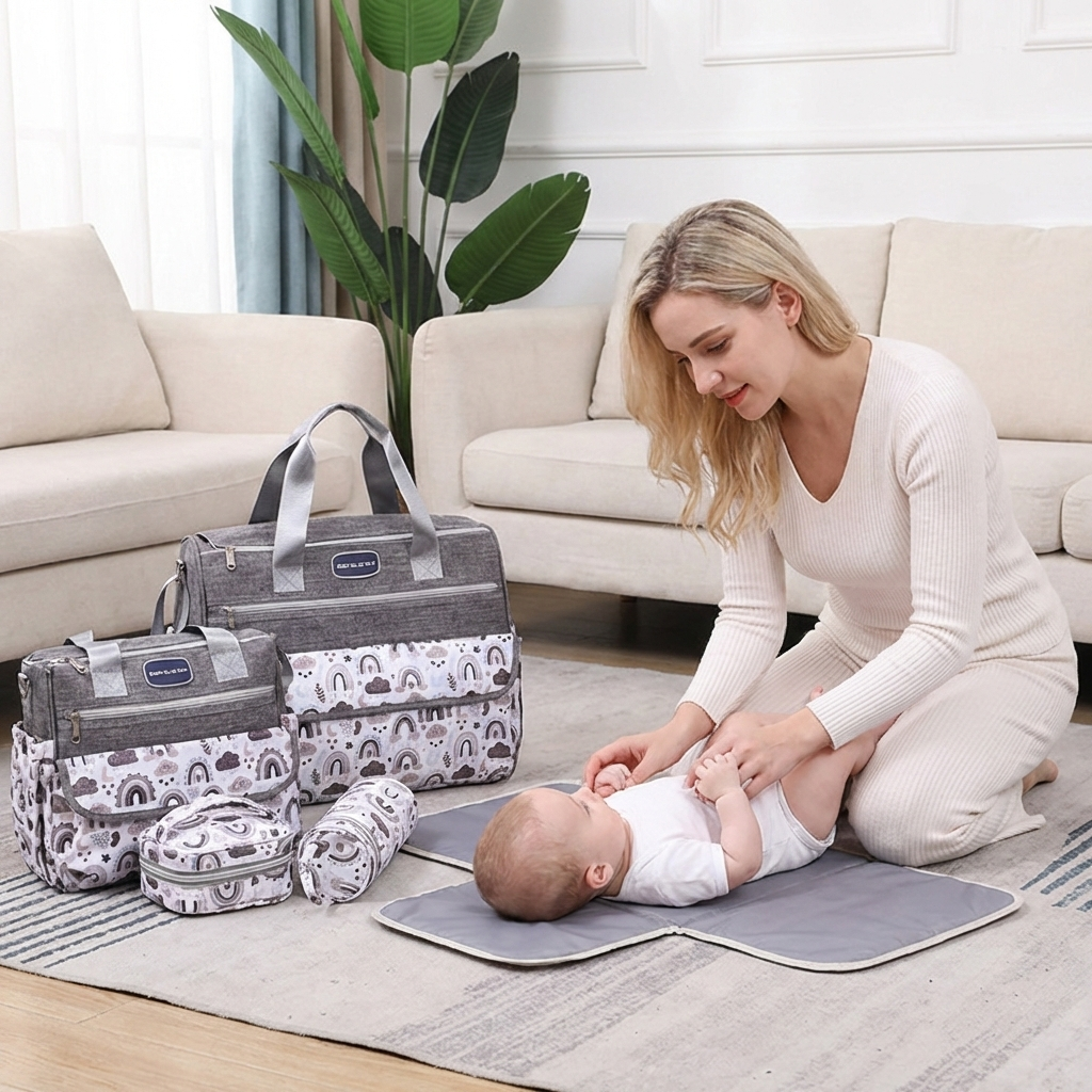 Newborn Diaper Bag Set with Changing Pad – 4-Piece Baby Organizer, Large Capacity Mom Backpack, Insulated Bottle Sleeve & Lunch Bag, Travel Diaper Bag for Moms (Grey) - Image 2