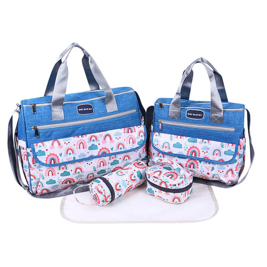 Newborn Diaper Bag Set with Changing Pad – 4-Piece Baby Organizer, Large Capacity Mom Backpack, Insulated Bottle Sleeve & Lunch Bag, Travel Diaper Bag for Moms (Blue)