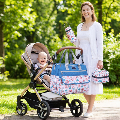 Newborn Diaper Bag Set with Changing Pad – 4-Piece Baby Organizer, Large Capacity Mom Backpack, Insulated Bottle Sleeve & Lunch Bag, Travel Diaper Bag for Moms (Blue) - Image 2