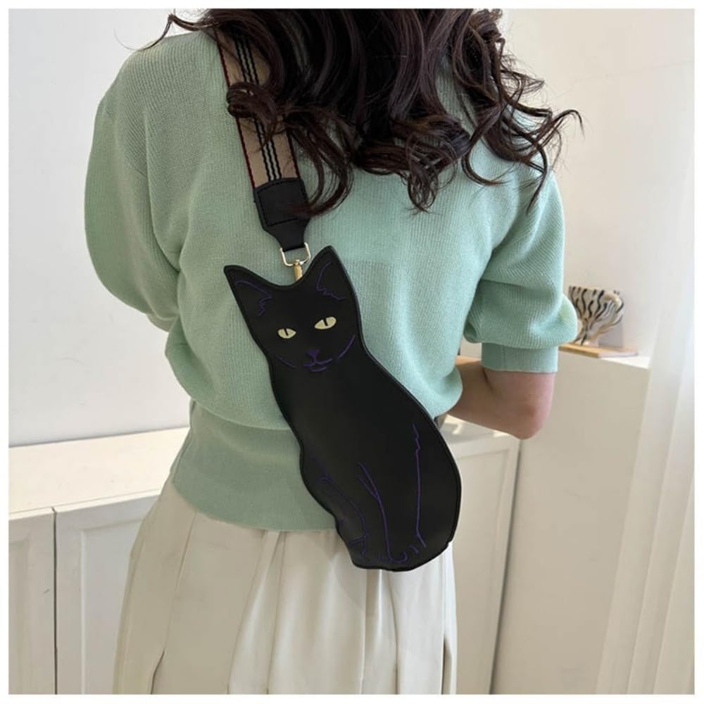Cute 3D Cat Shape Crossbody Bag – Unisex PU Leather Shoulder Sling Backpack for Women & Men, Fashionable Mini Chest Bag, Trendy Accessory (Black-Puple) - Image 3