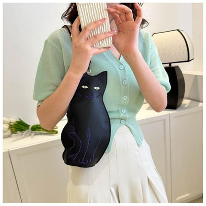 Cute 3D Cat Shape Crossbody Bag – Unisex PU Leather Shoulder Sling Backpack for Women & Men, Fashionable Mini Chest Bag, Trendy Accessory (Black-Puple) - Image 4