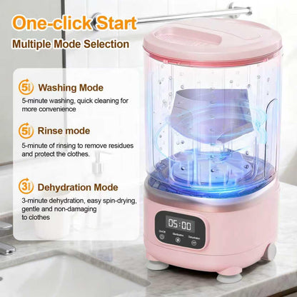 Portable Mini Washing Machine with Spin Dry & UV Sterilization – 3L Capacity, Wash, Rinse, Dehydrate, and Disinfect in One, Ideal for Underwear, Socks, Baby Clothes (Pink) - Image 2